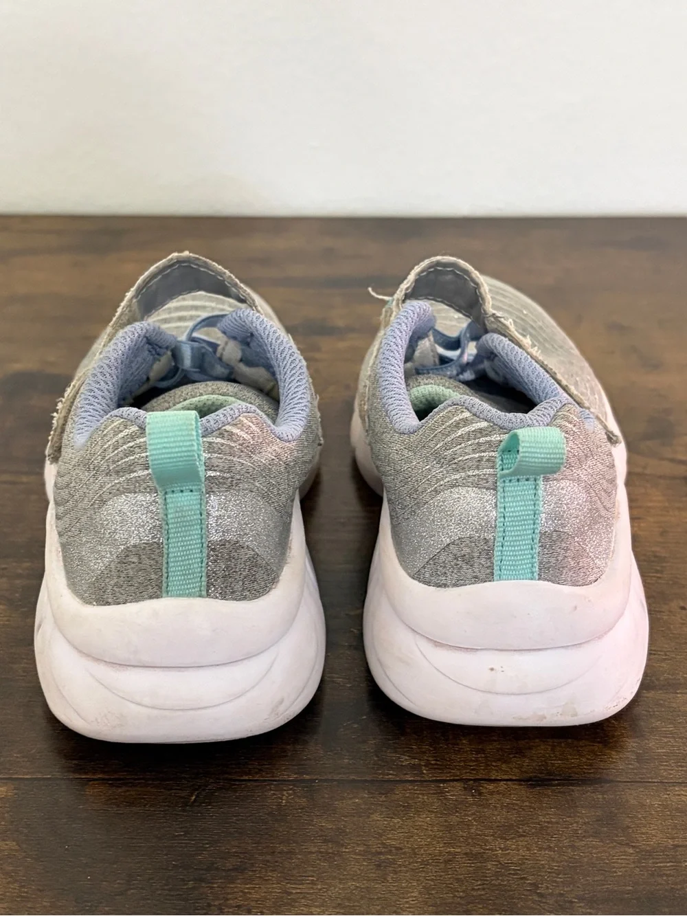Skechers Kids Silver Glitter Sneakers with Light Blue Details